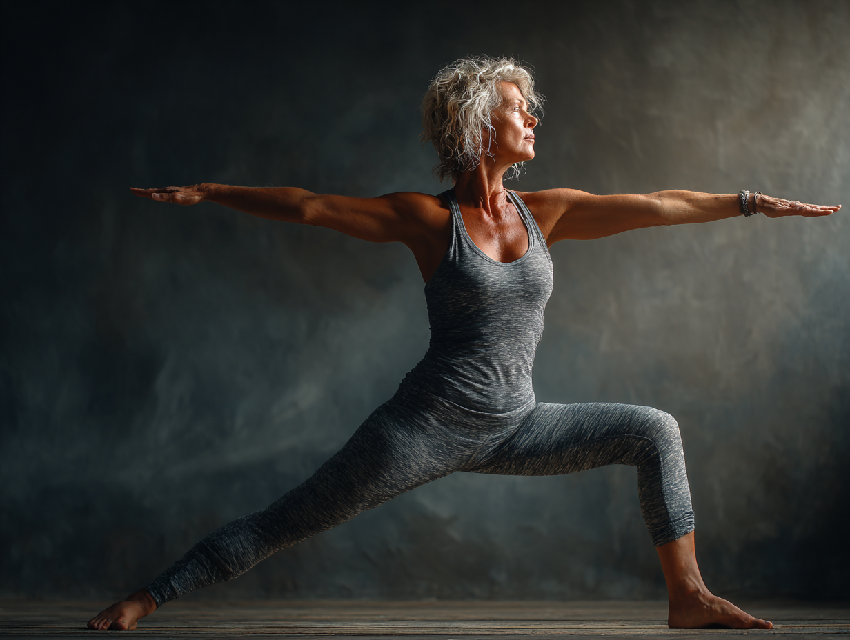 Група старших людей практикує йогу в світлій студії